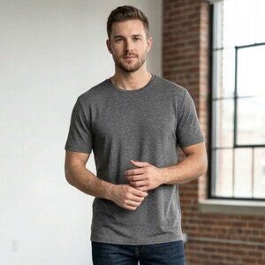 Robert Barakett McSween Luxury Crewneck T-Shirt, Charcoal Gray, Mens Size Medium